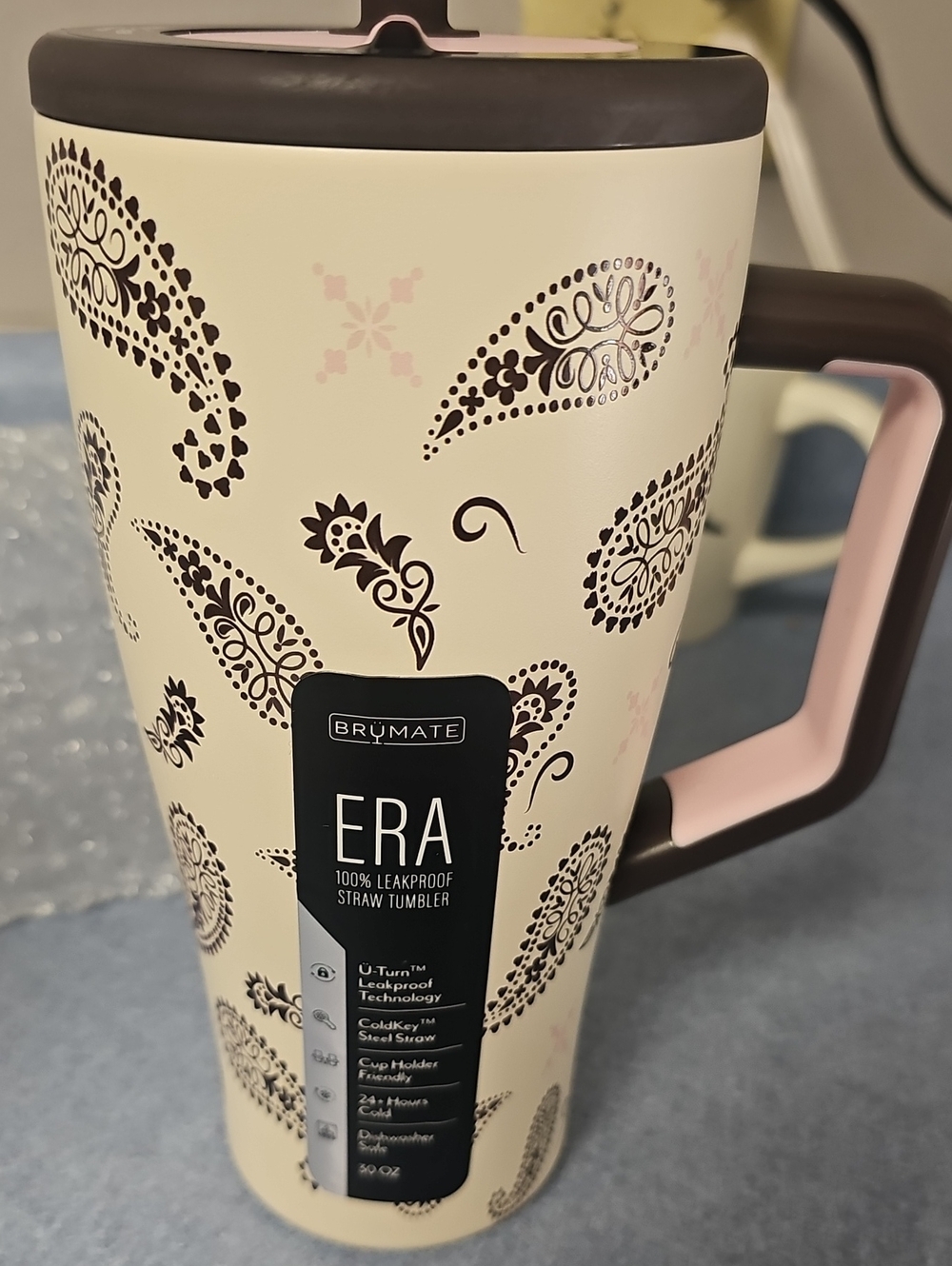 BrüMate ERA Leakproof Straw Tumbler - Cream with Pink & Brown Accents